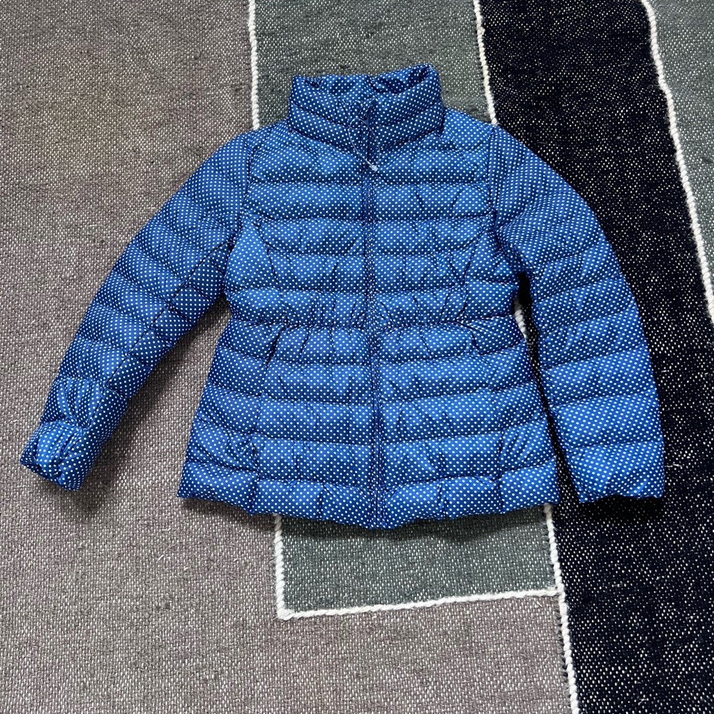 UNIQLO Kids Packable Down Puffer — Blue Polka Dot (5–6) NEW